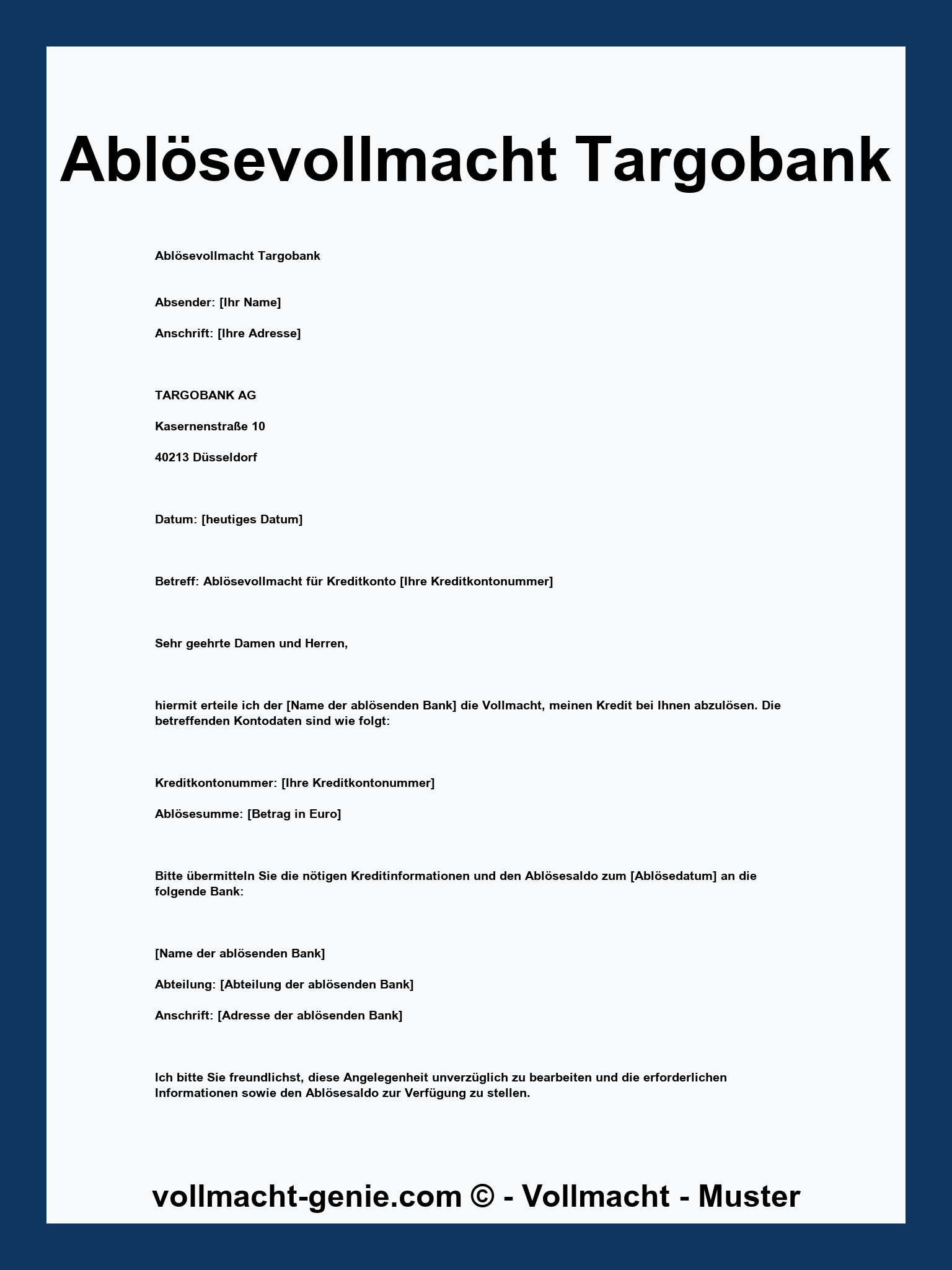 Ablösevollmacht Vorlage - PDF Targobank