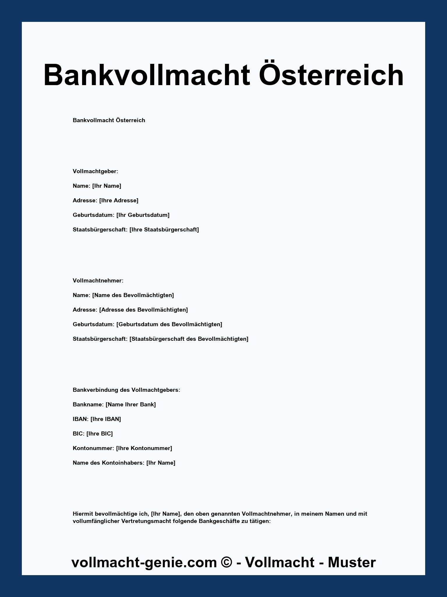 Bankvollmacht Österreich Vorlage