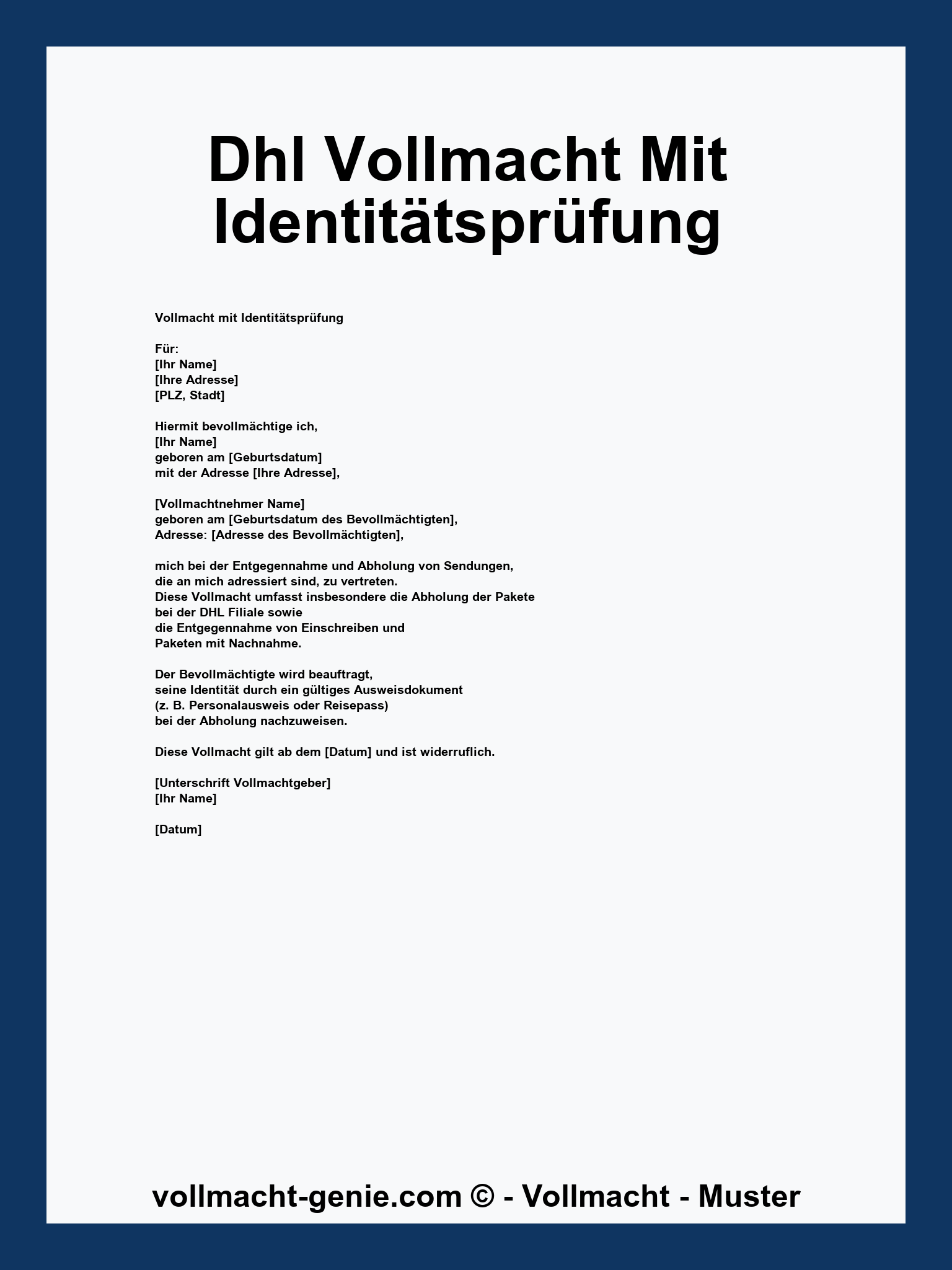 Dhl Vollmacht Mit Identitätsprüfung