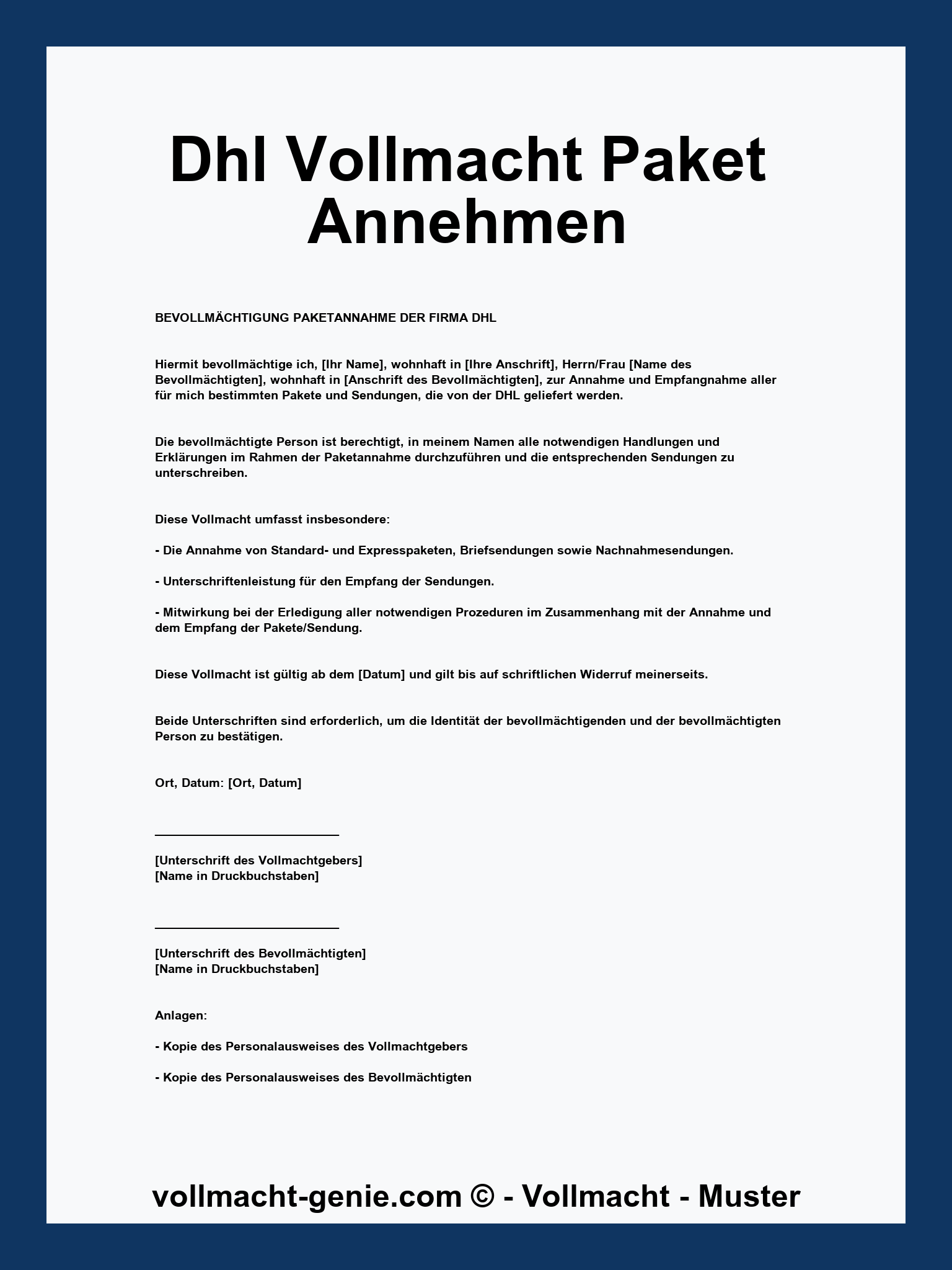 Dhl Vollmacht Paket Annehmen - PDF