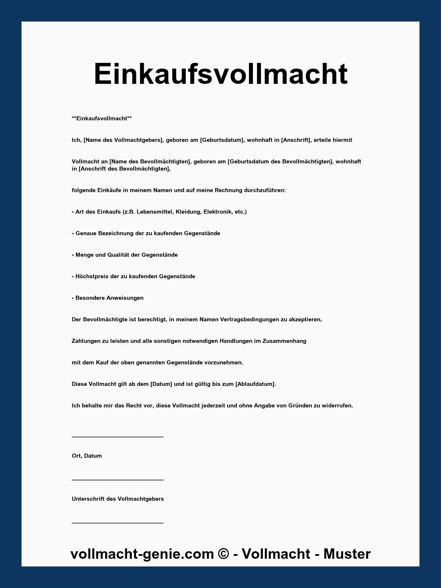 Einkaufsvollmacht Vorlage