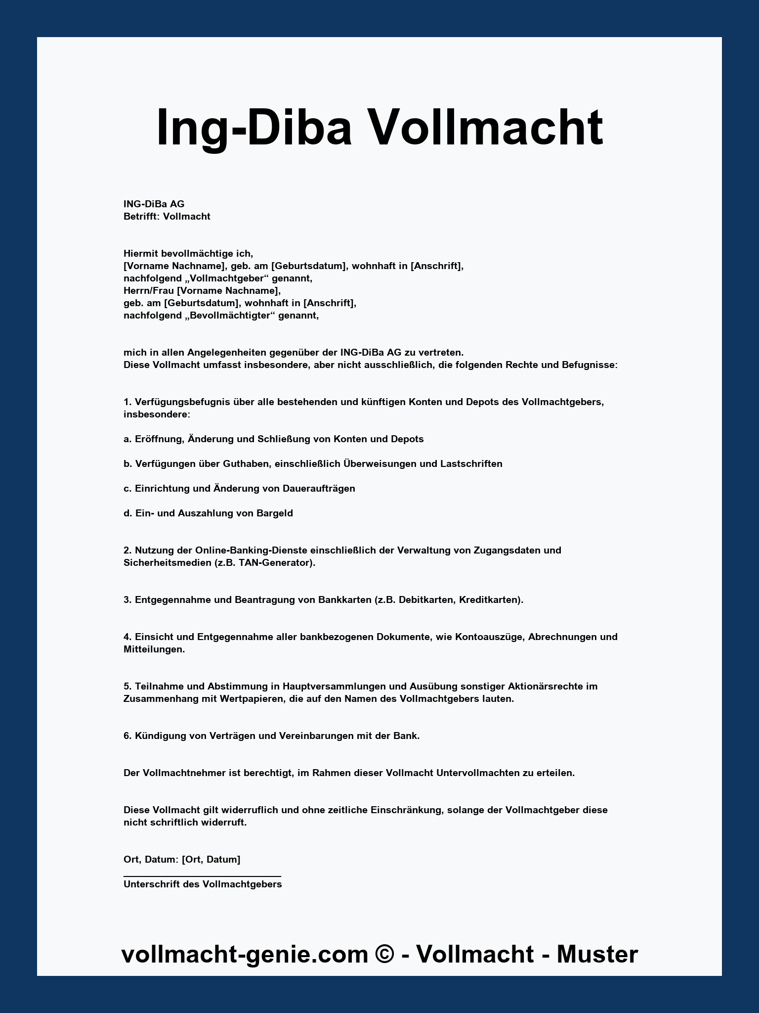 Ing-Diba Vollmacht Vordruck