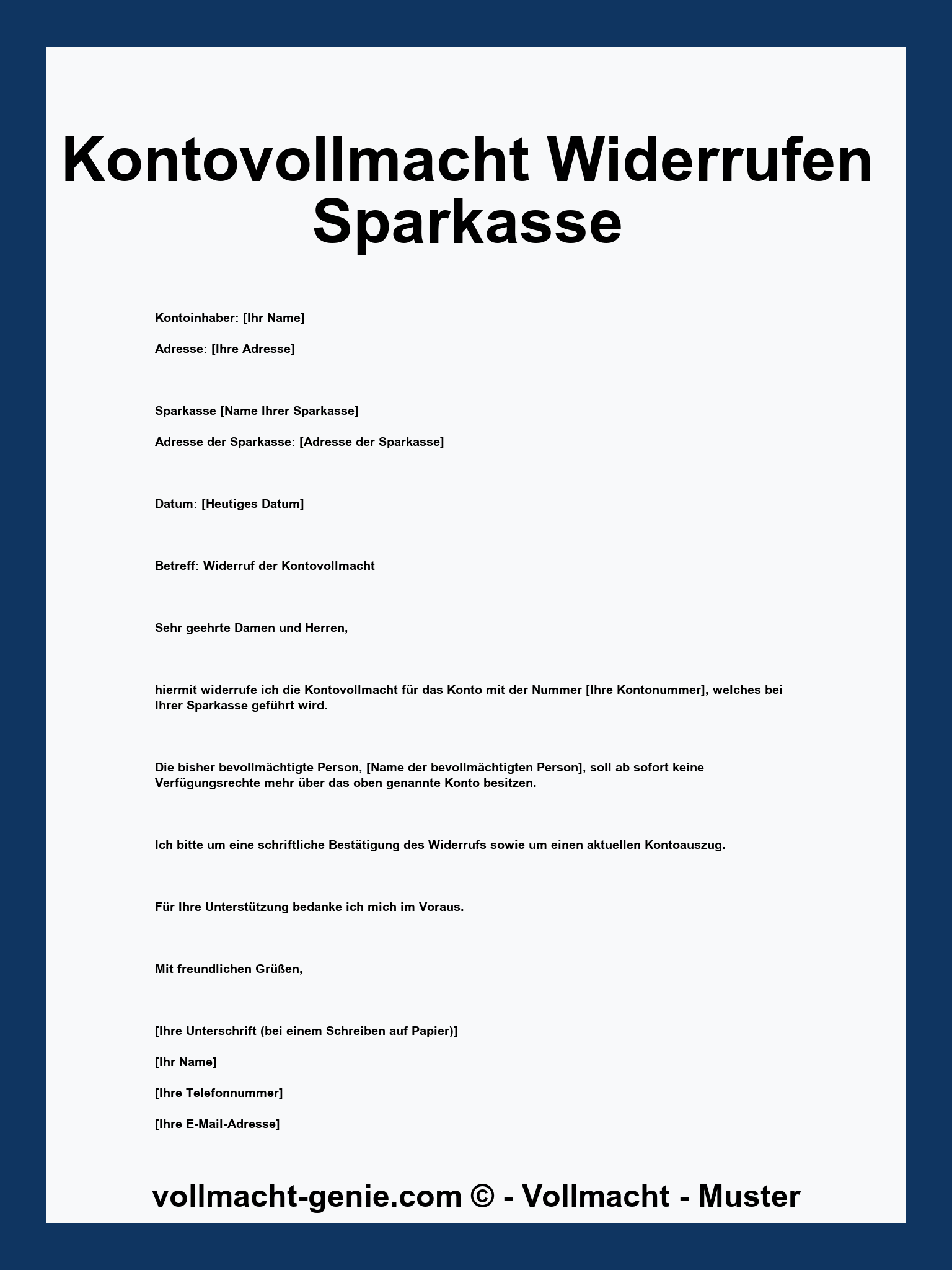 Kontovollmacht Widerrufen Muster Sparkasse