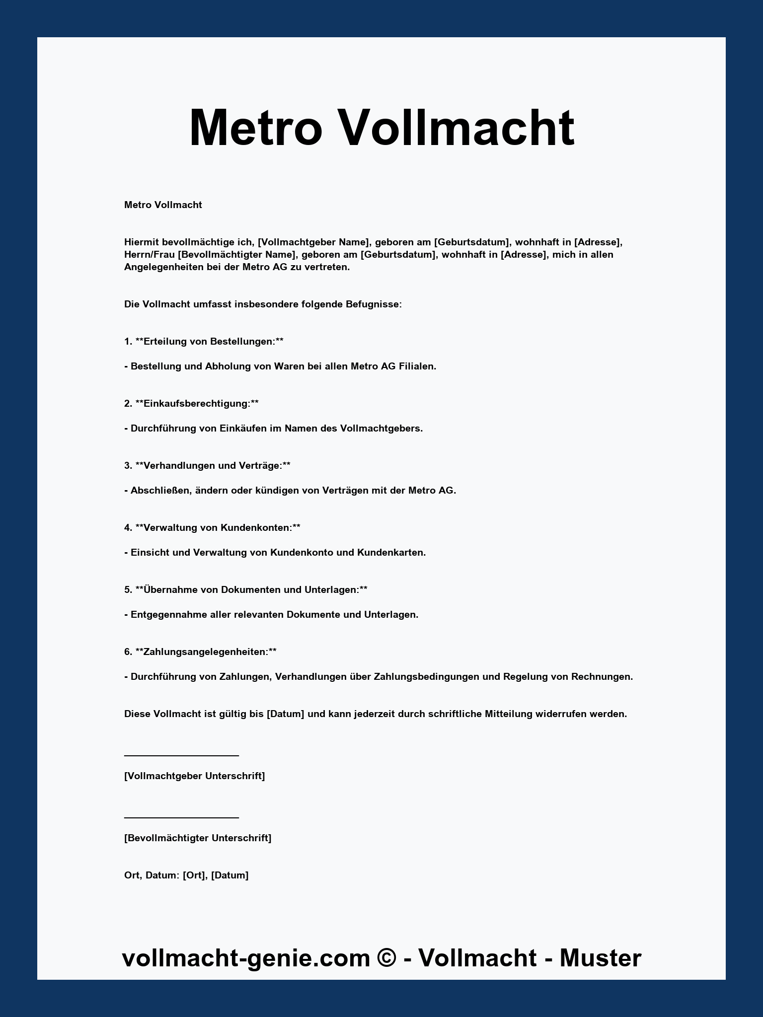 Metro Vollmacht Muster