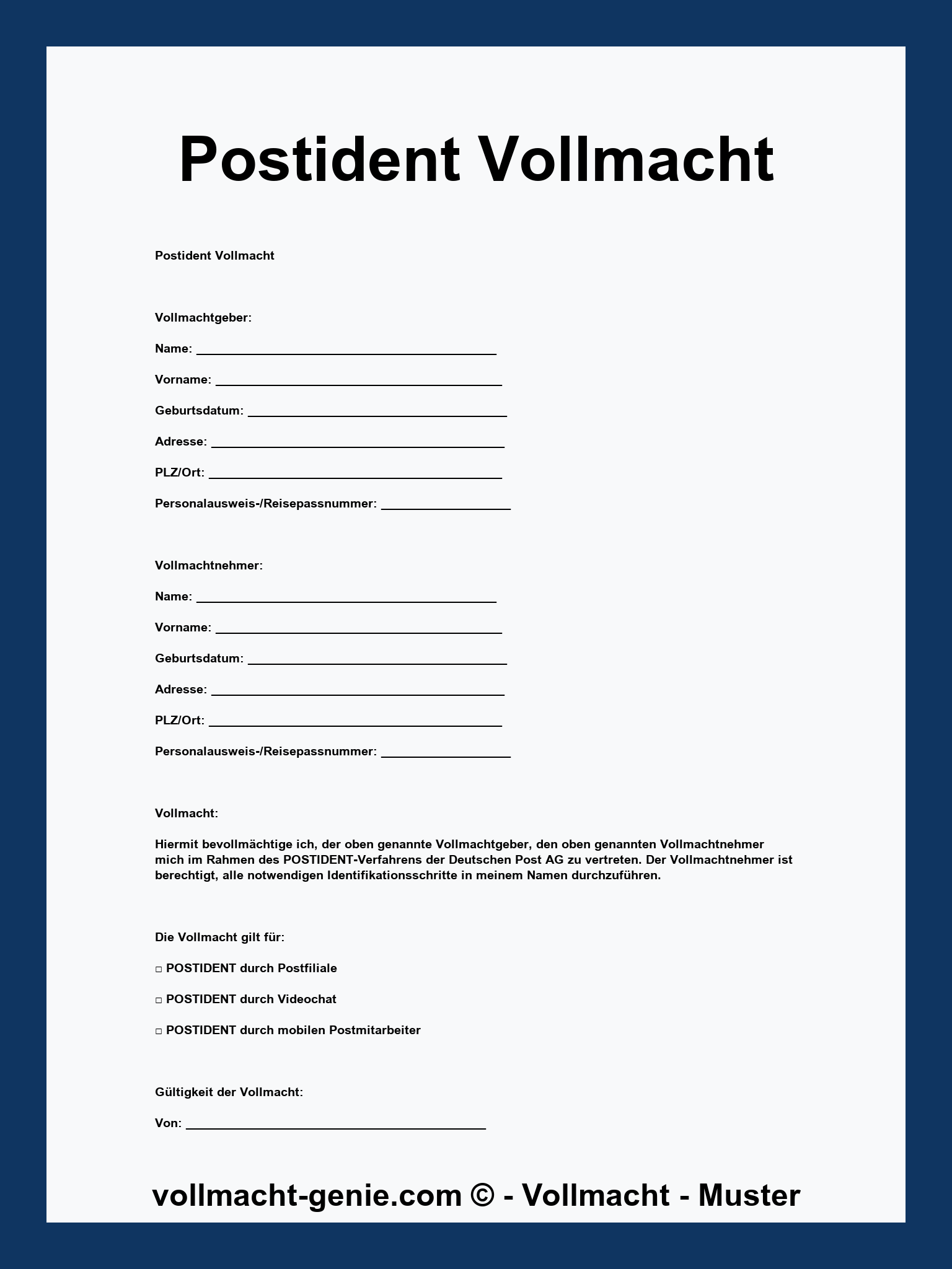 Postident Vollmacht Vordruck
