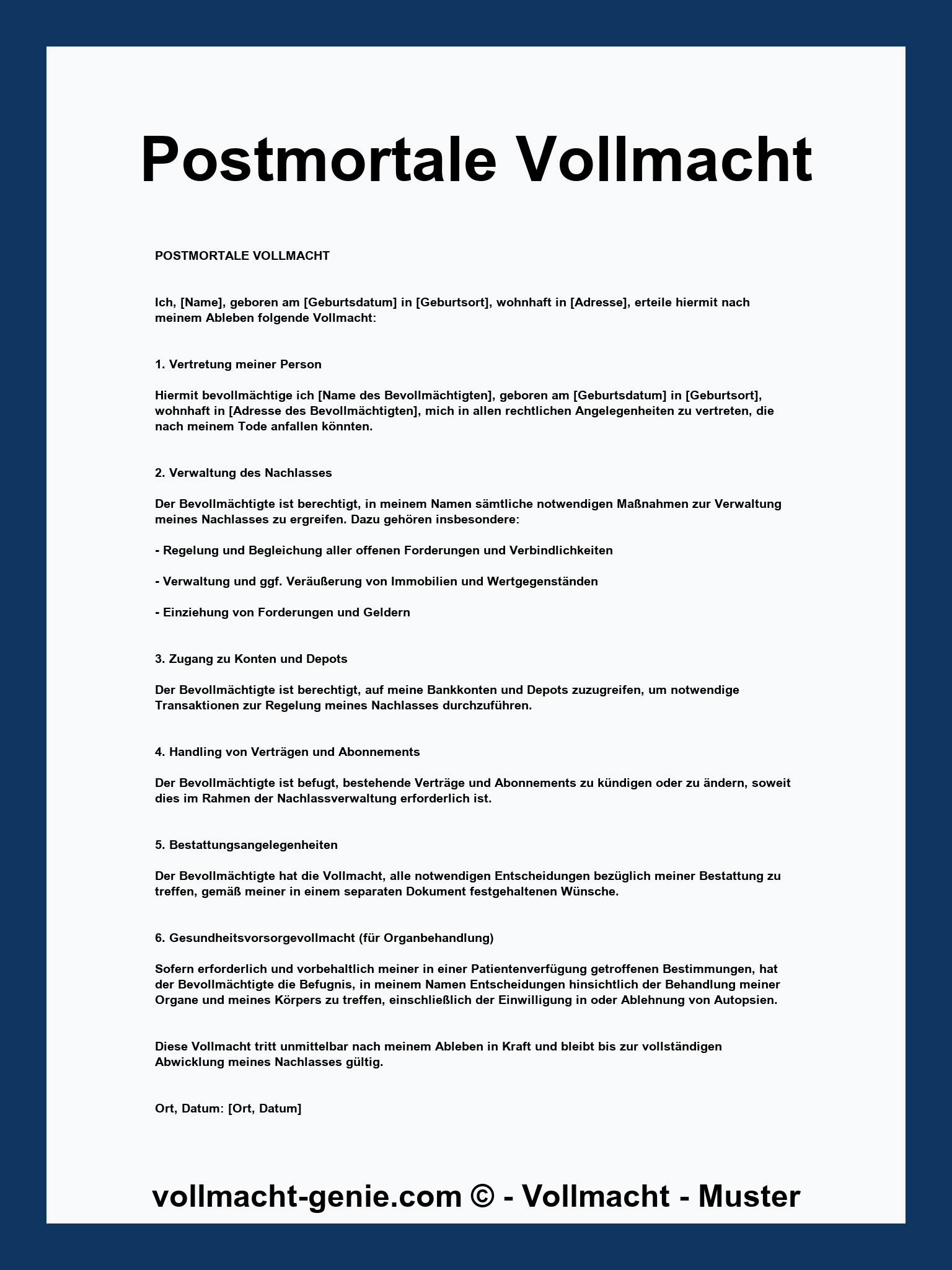 Postmortale Vollmacht Muster