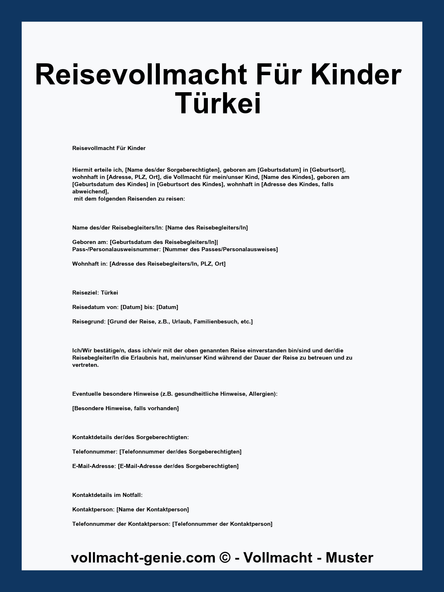 Reisevollmacht Für Kinder Türkei