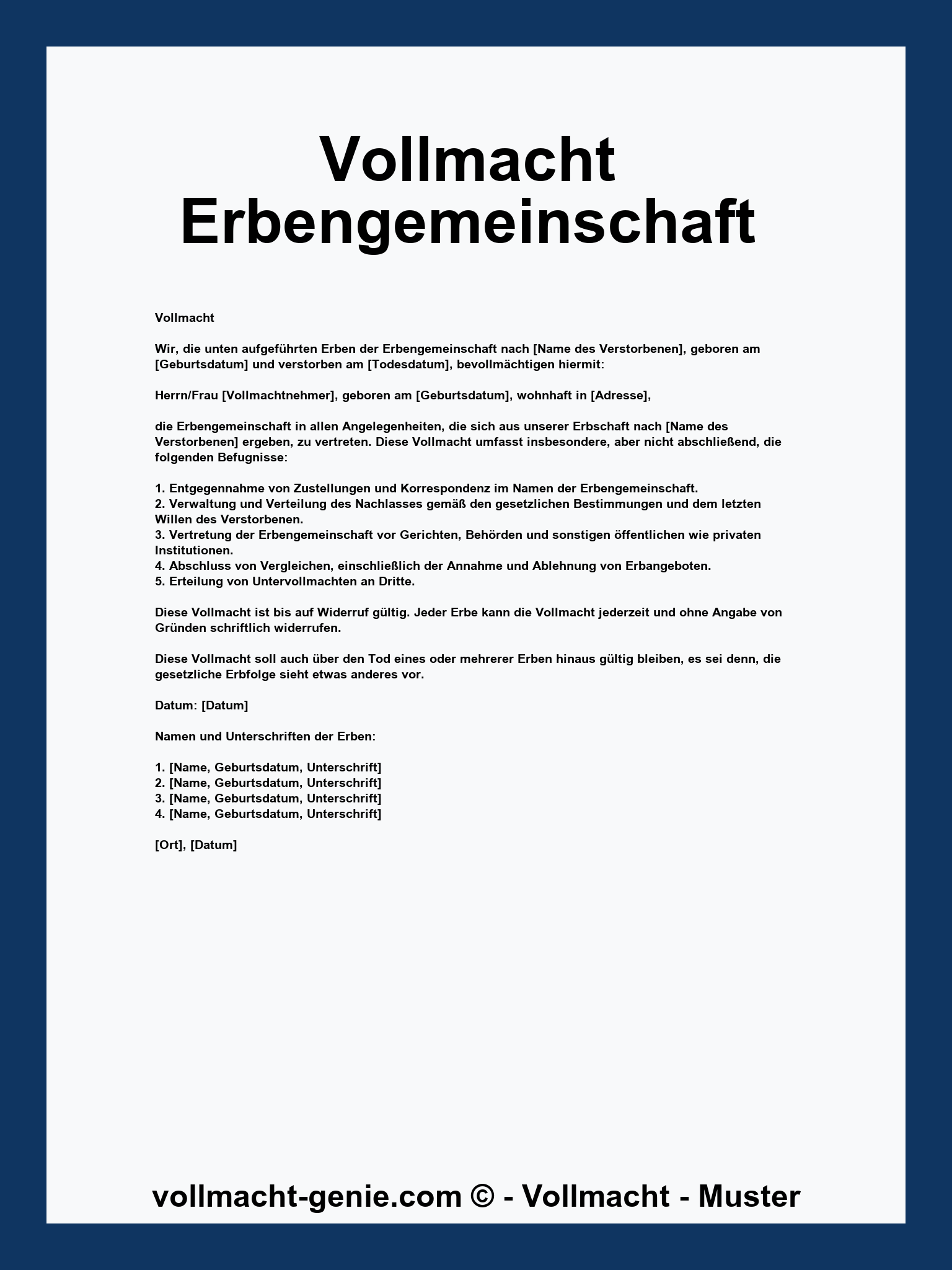 Vollmacht Erbengemeinschaft Vorlage - PDF