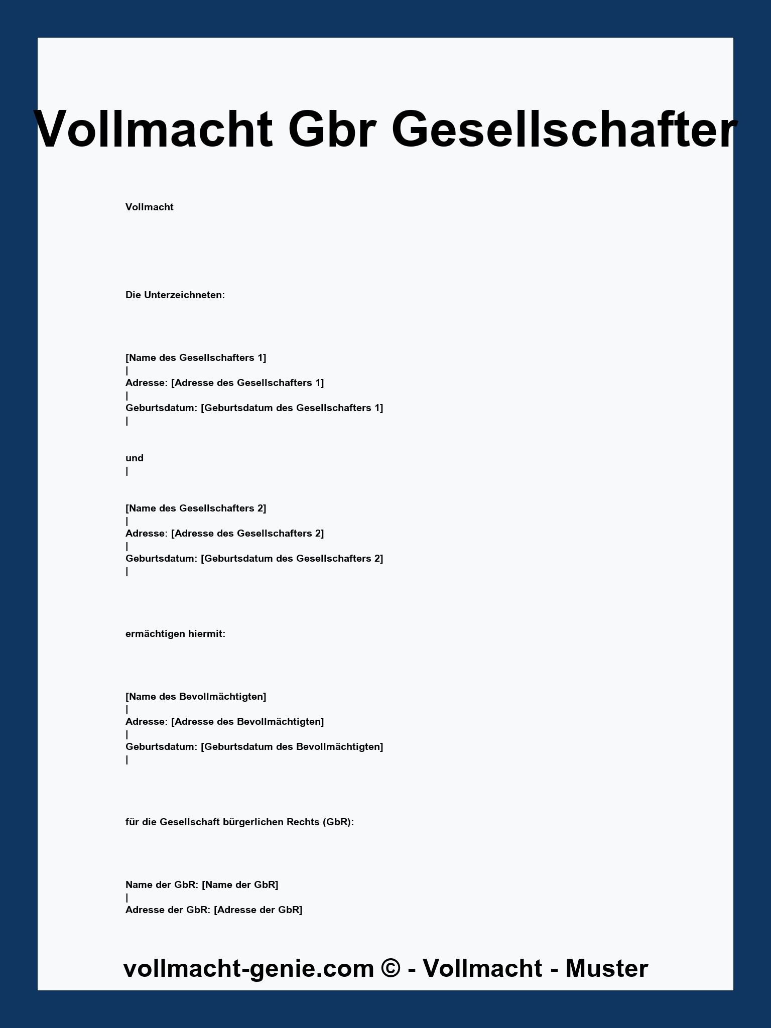 Vollmacht Gbr Gesellschafter Muster