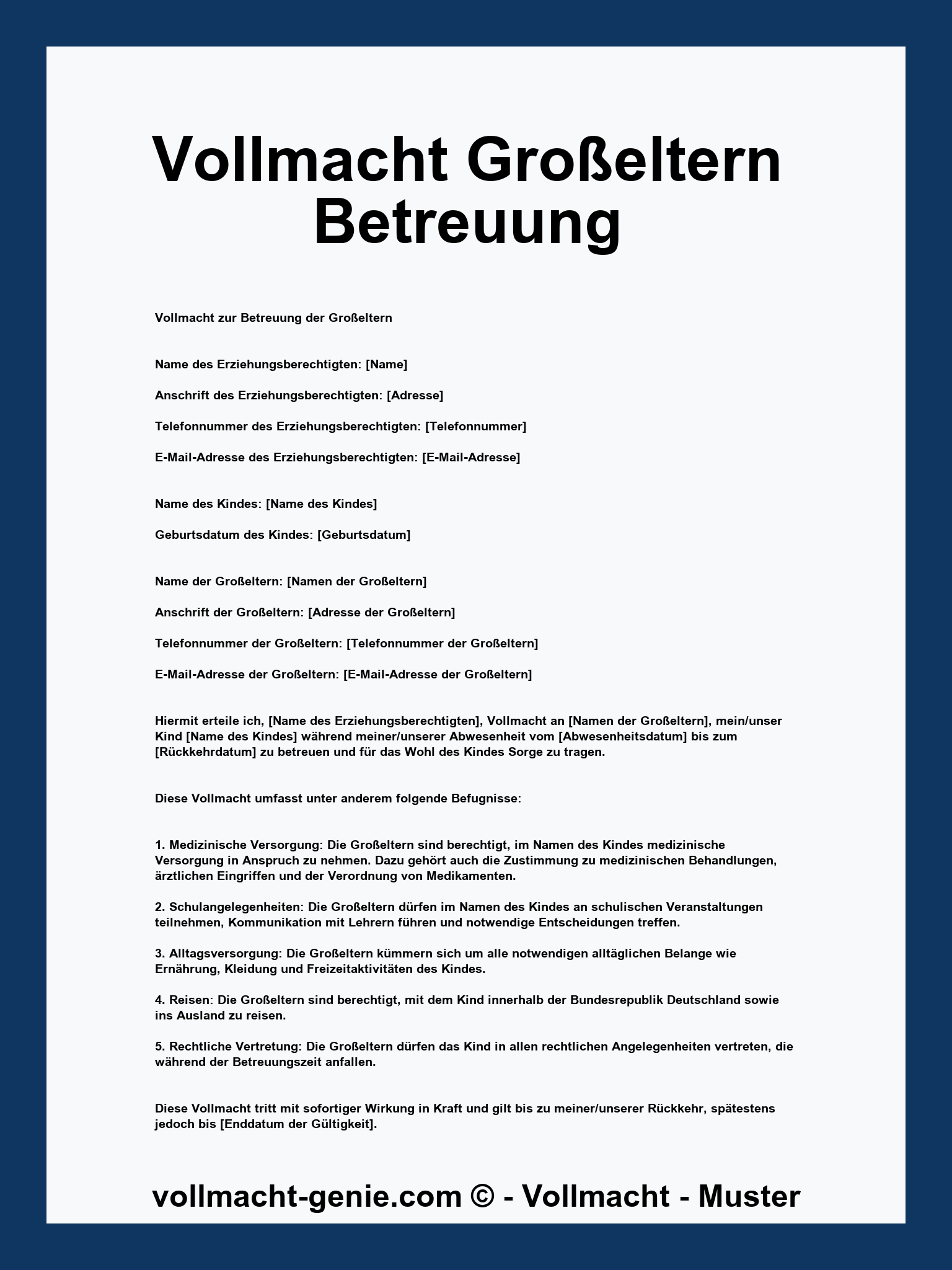 Vollmacht Großeltern Betreuung