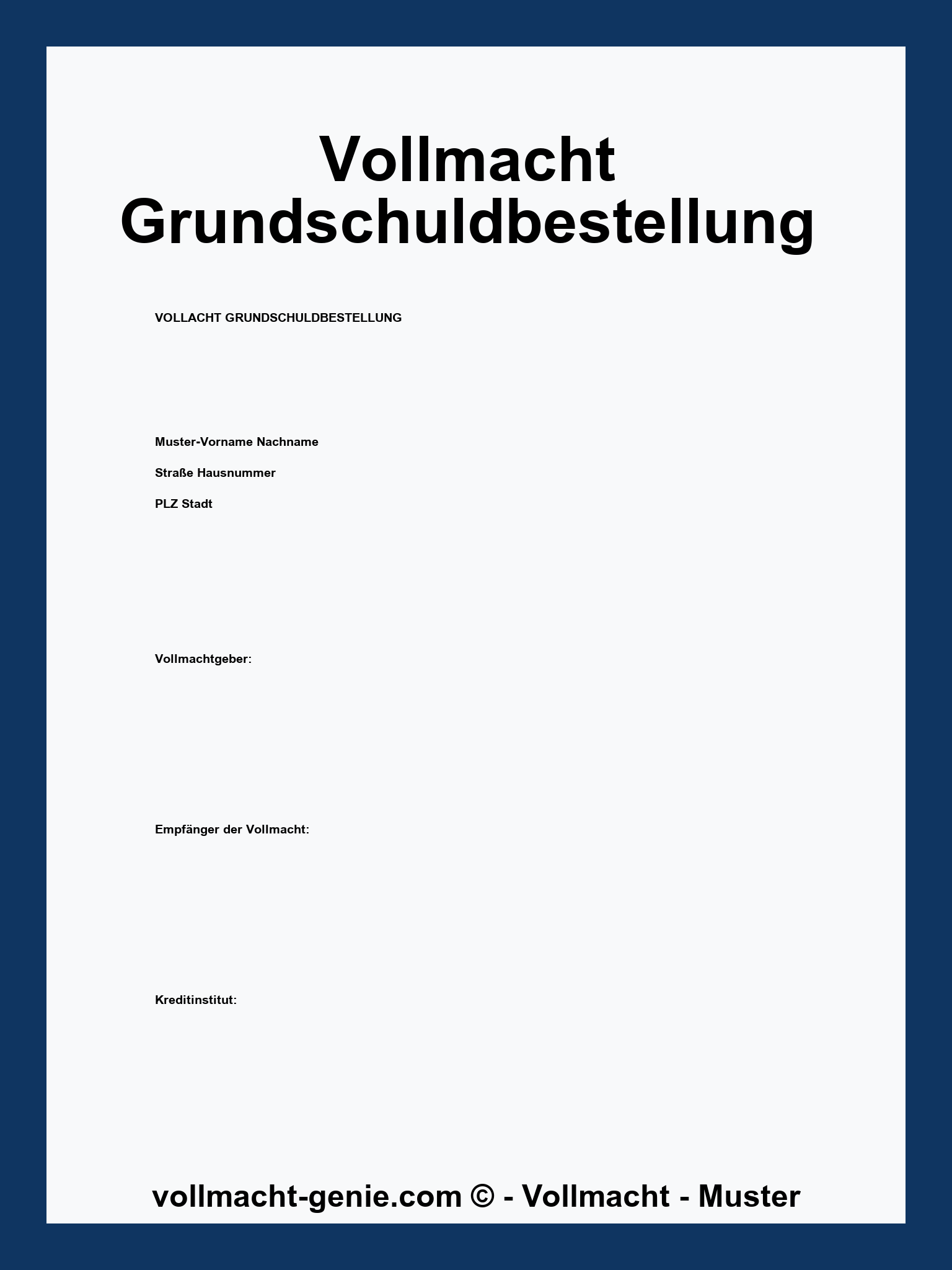 Vollmacht Grundschuldbestellung Muster