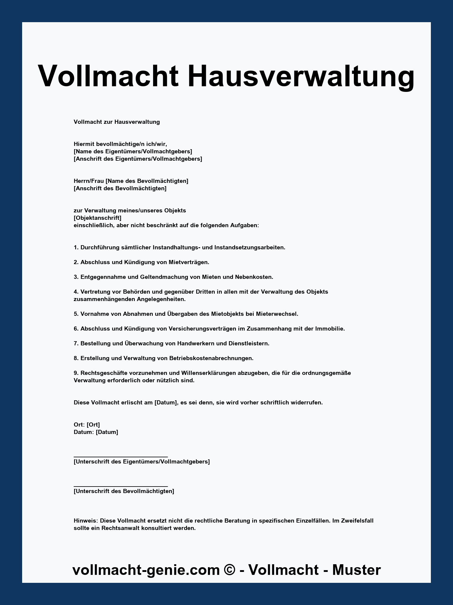 Vollmacht Hausverwaltung - WORD