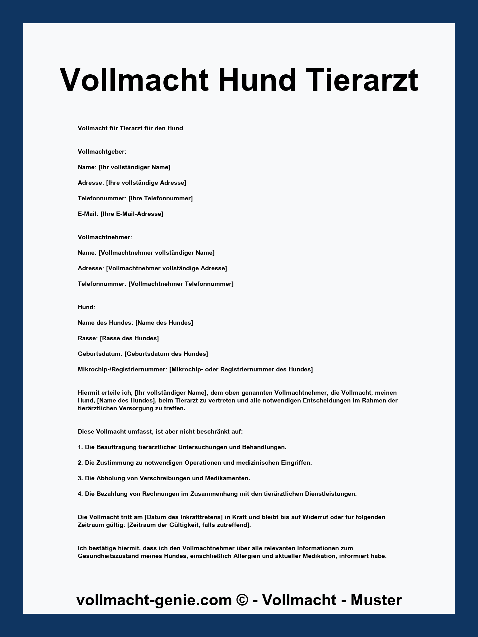 Vollmacht Hund Tierarzt