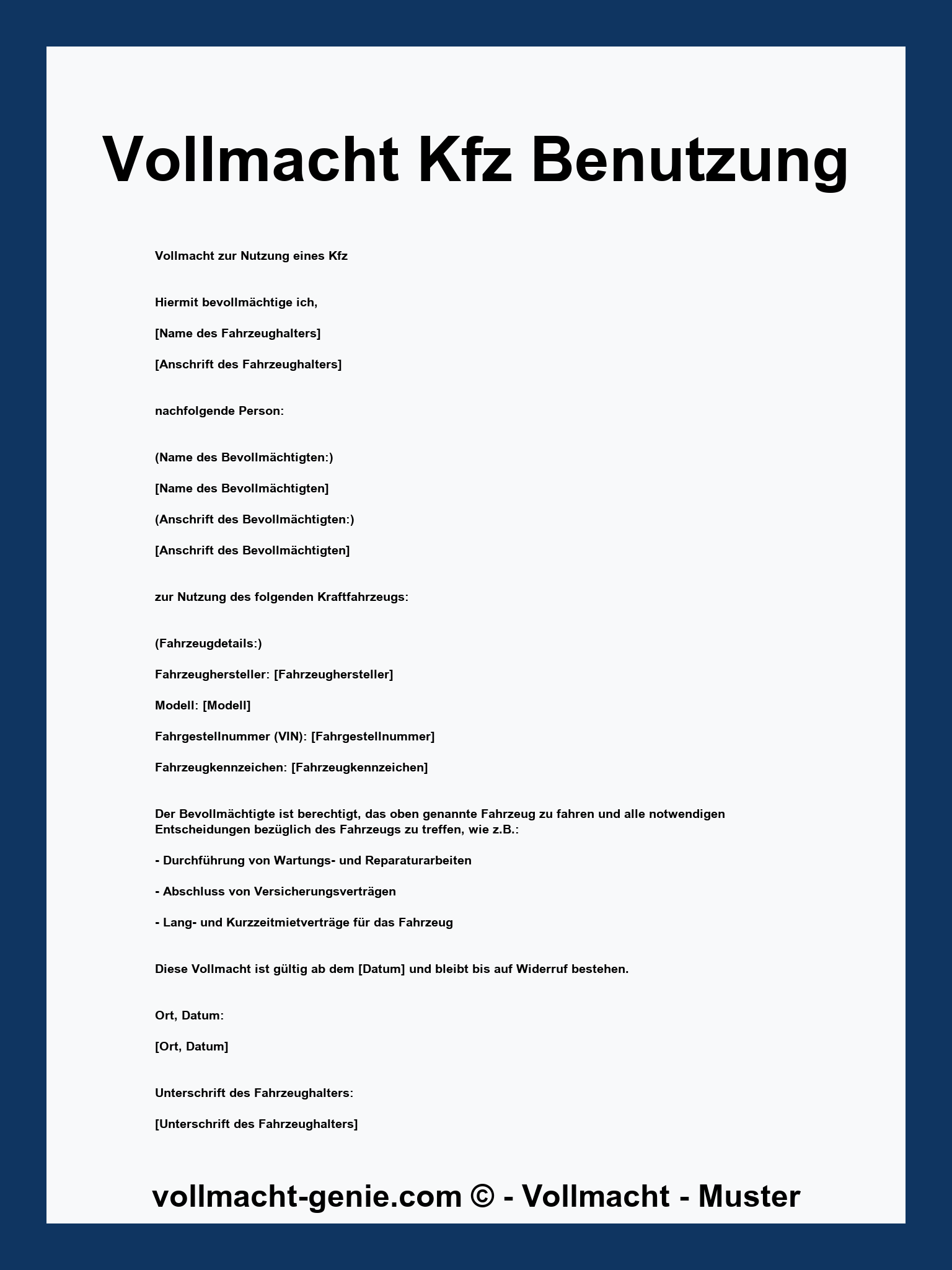 Vollmacht Kfz Benutzung - PDF