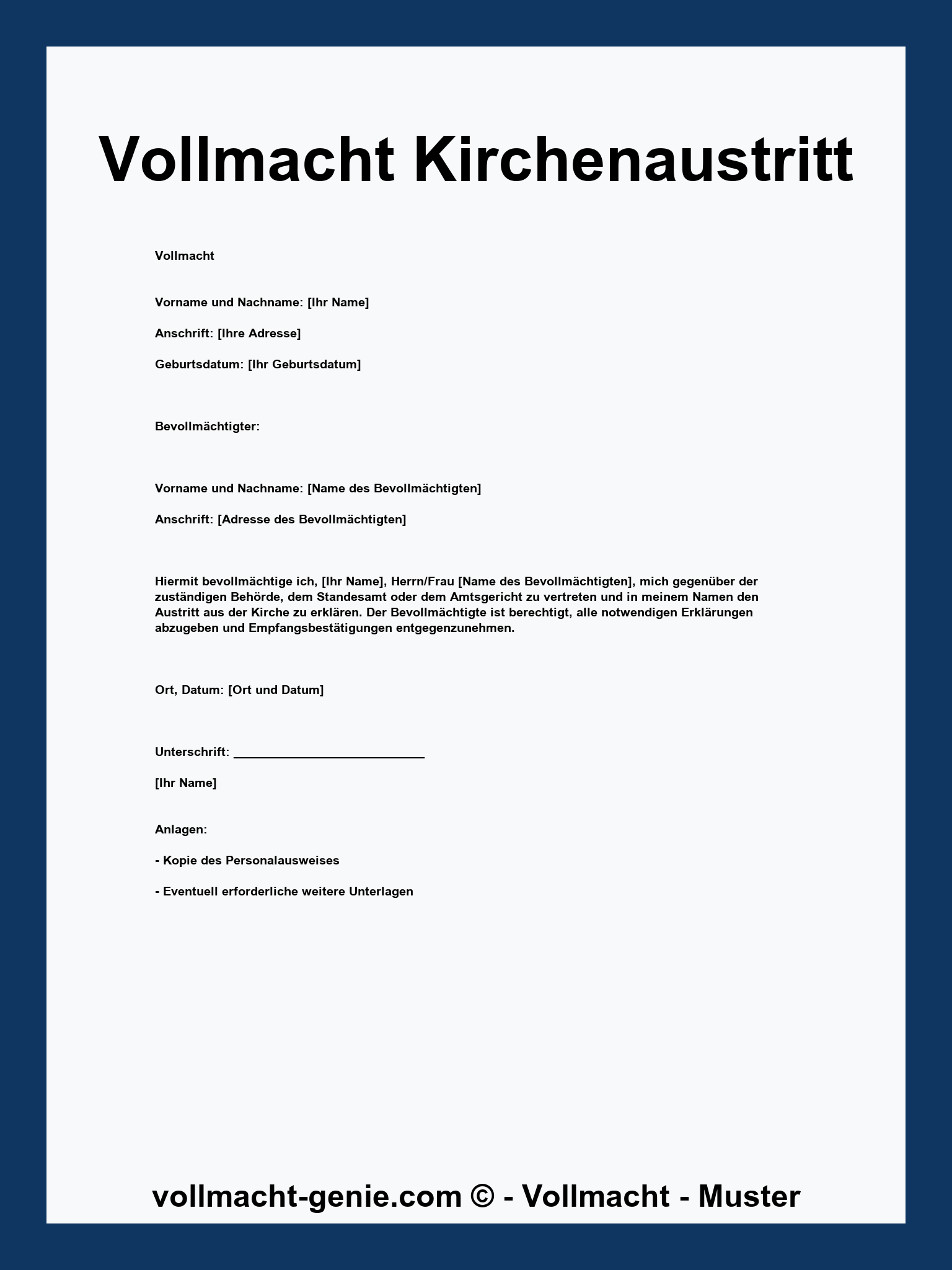 Vollmacht Kirchenaustritt Vorlage