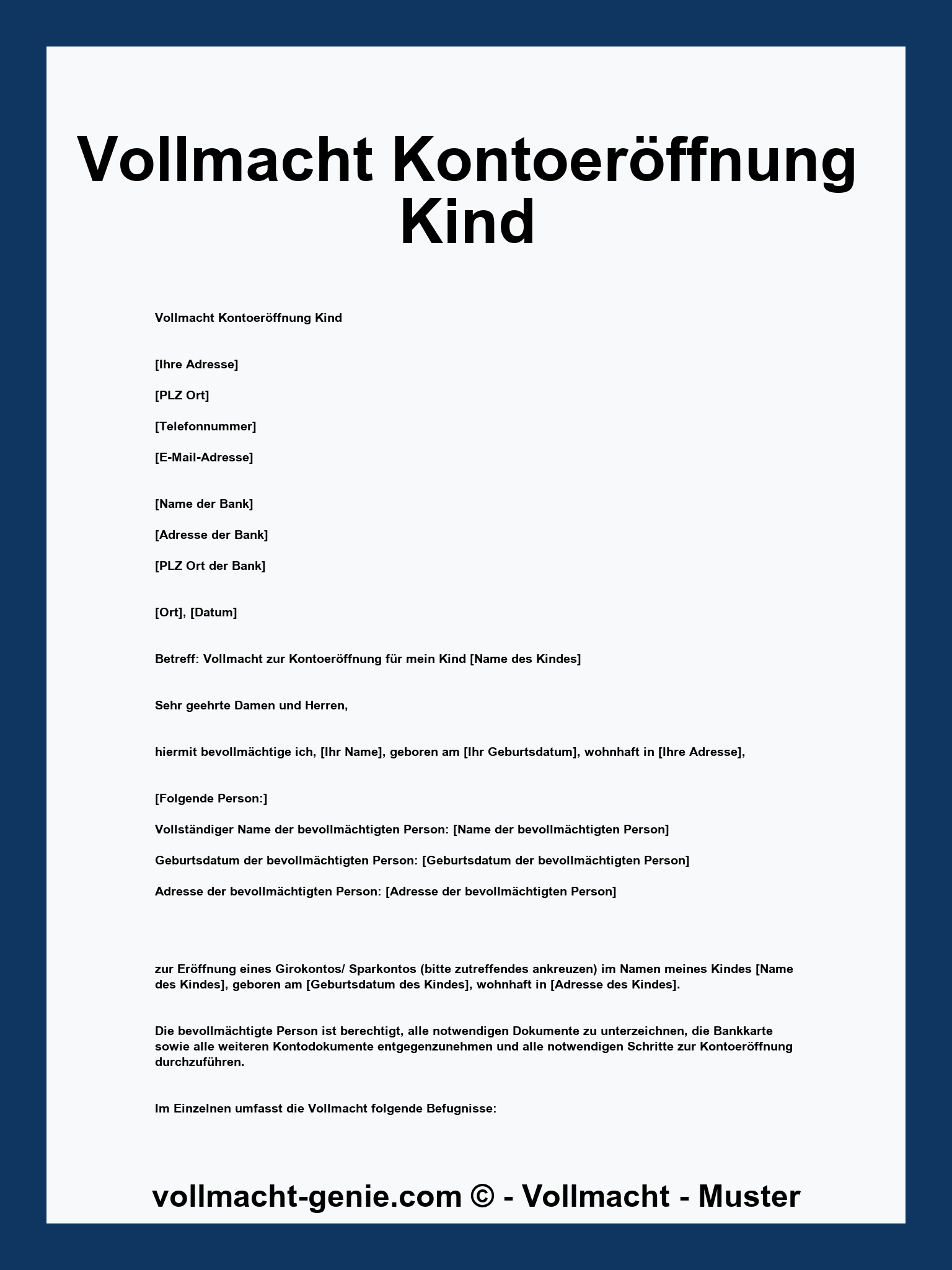 Vollmacht Kontoeröffnung Kind - PDF