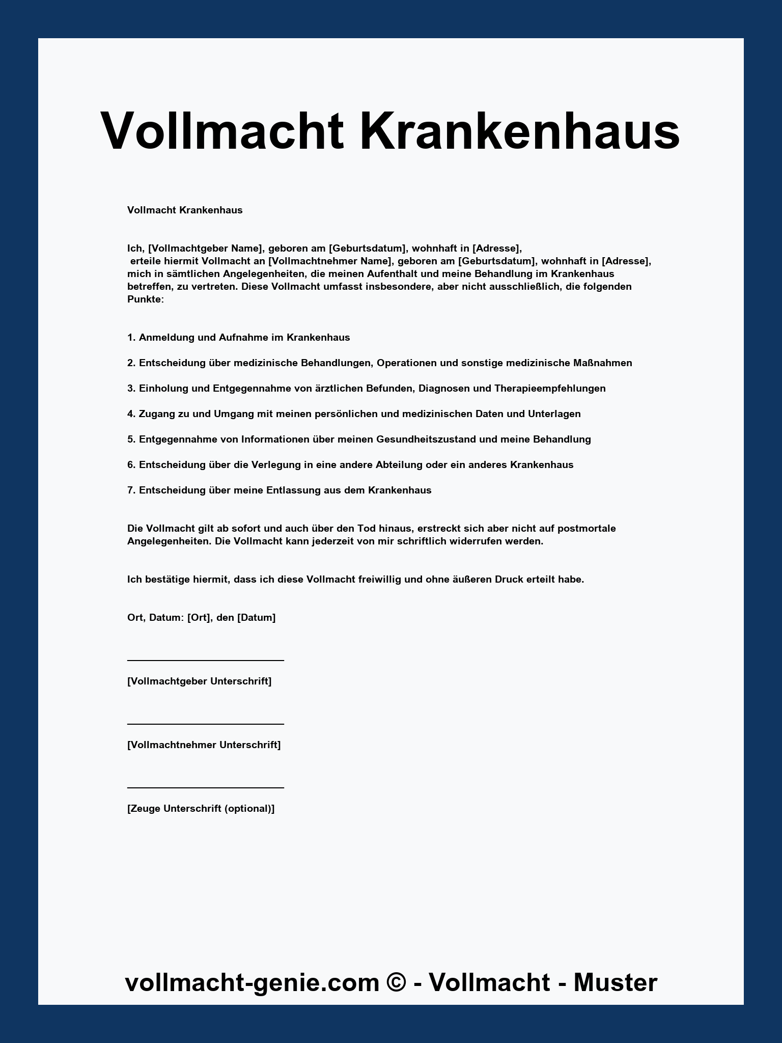 Vollmacht Krankenhaus Vorlage