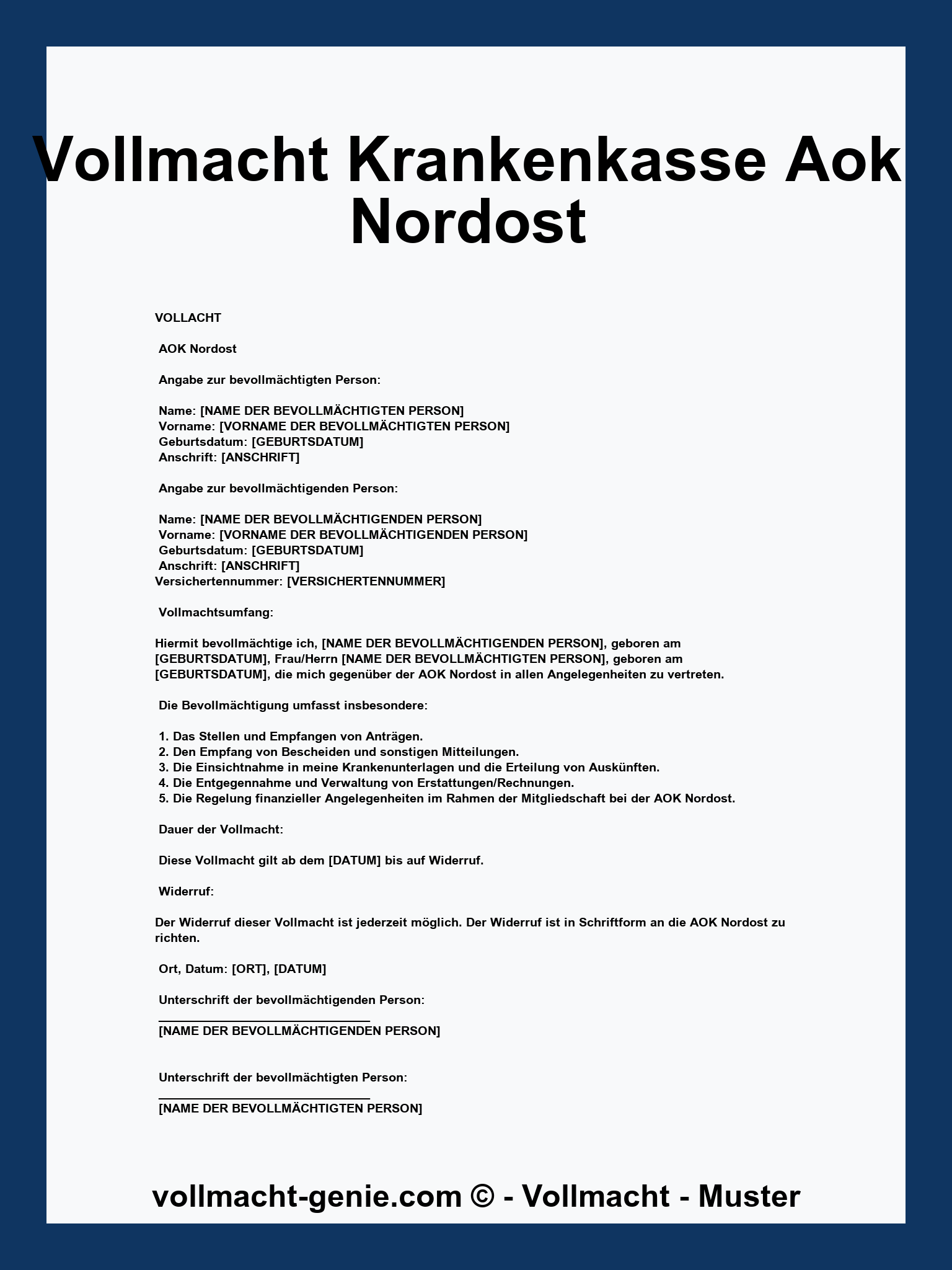 Vollmacht Krankenkasse Aok Nordost Muster - PDF