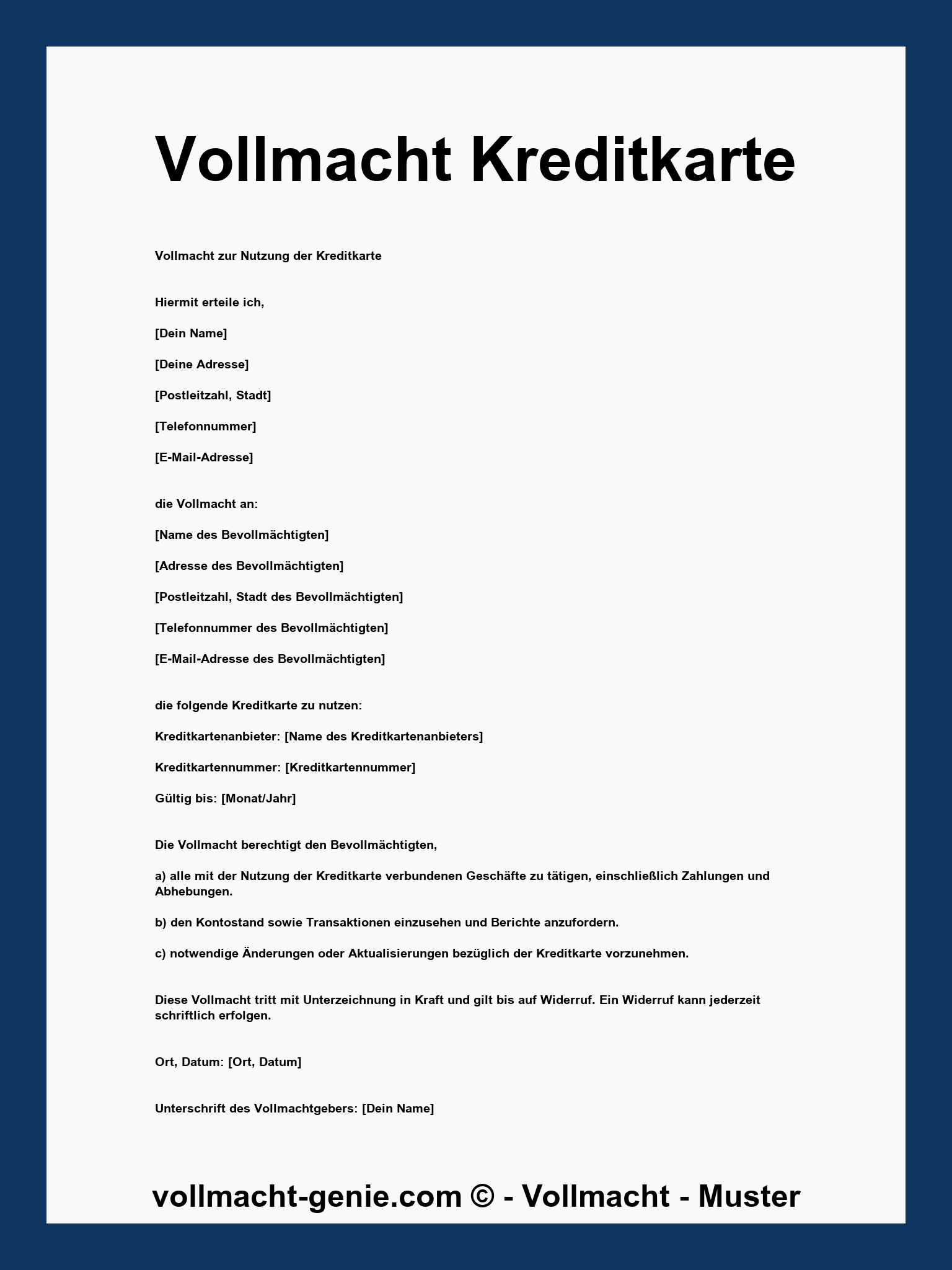 Vollmacht Kreditkarte Vorlage - PDF