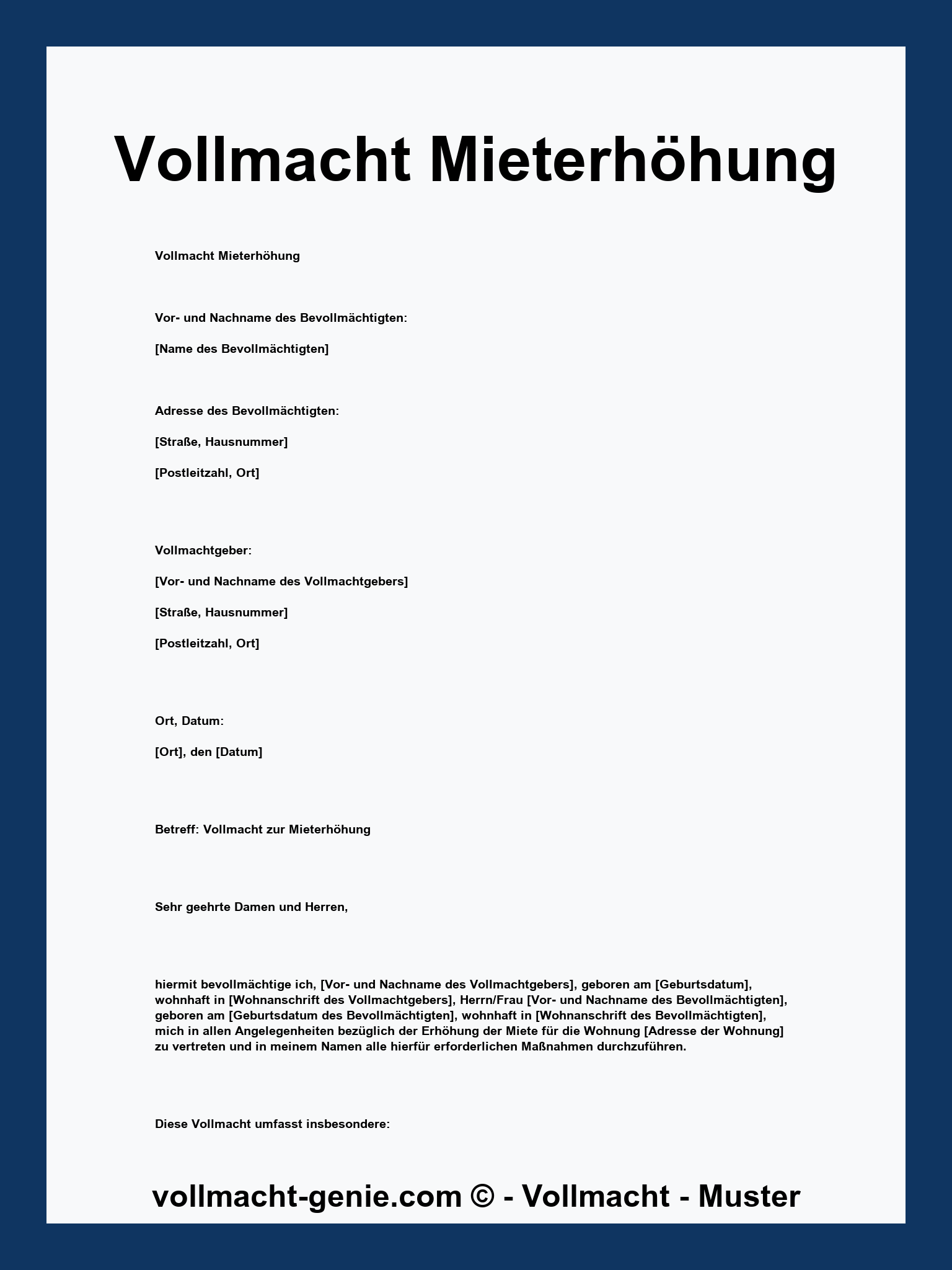 Vollmacht Mieterhöhung Muster