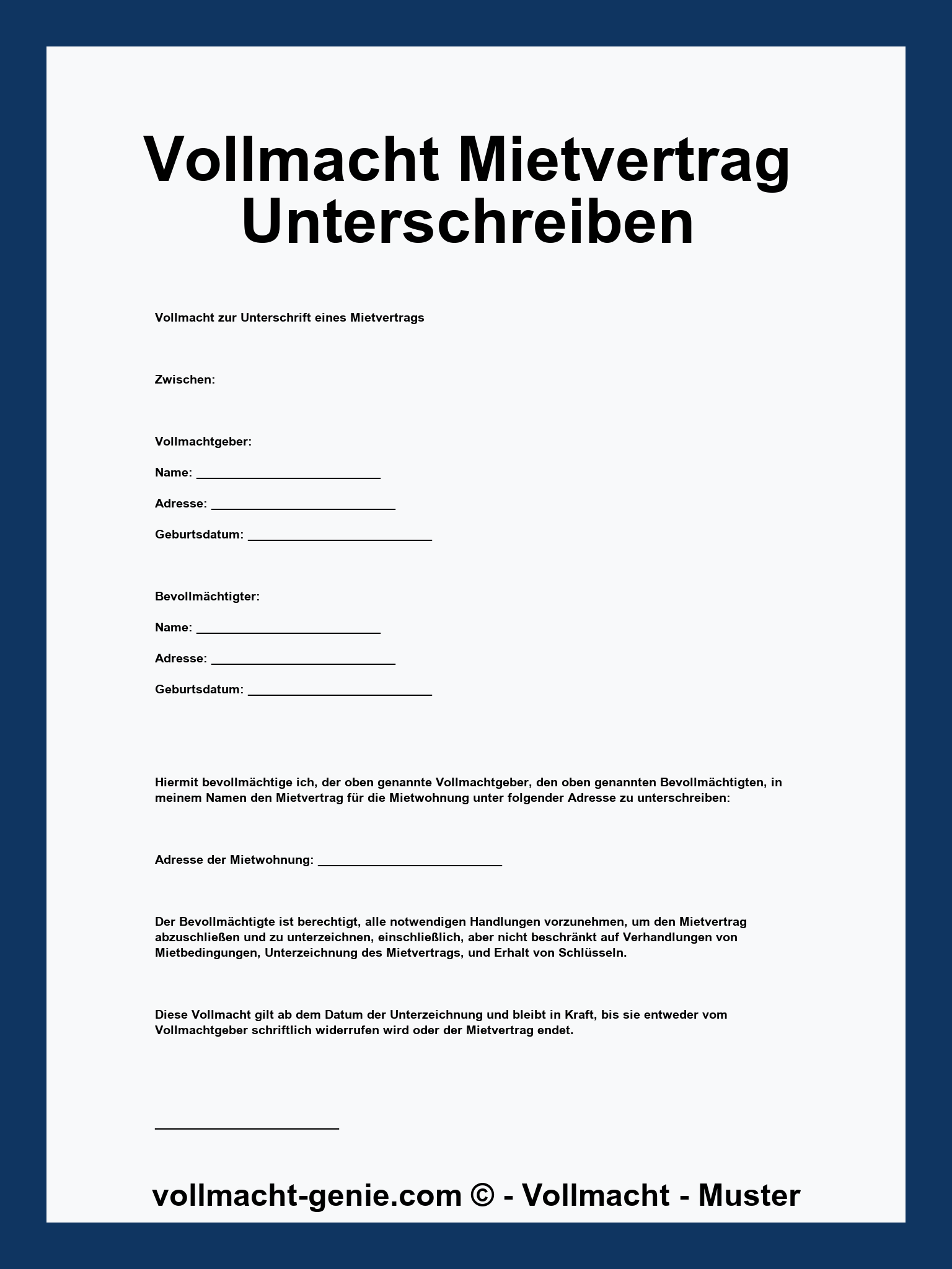 Vollmacht Mietvertrag Unterschreiben - PDF