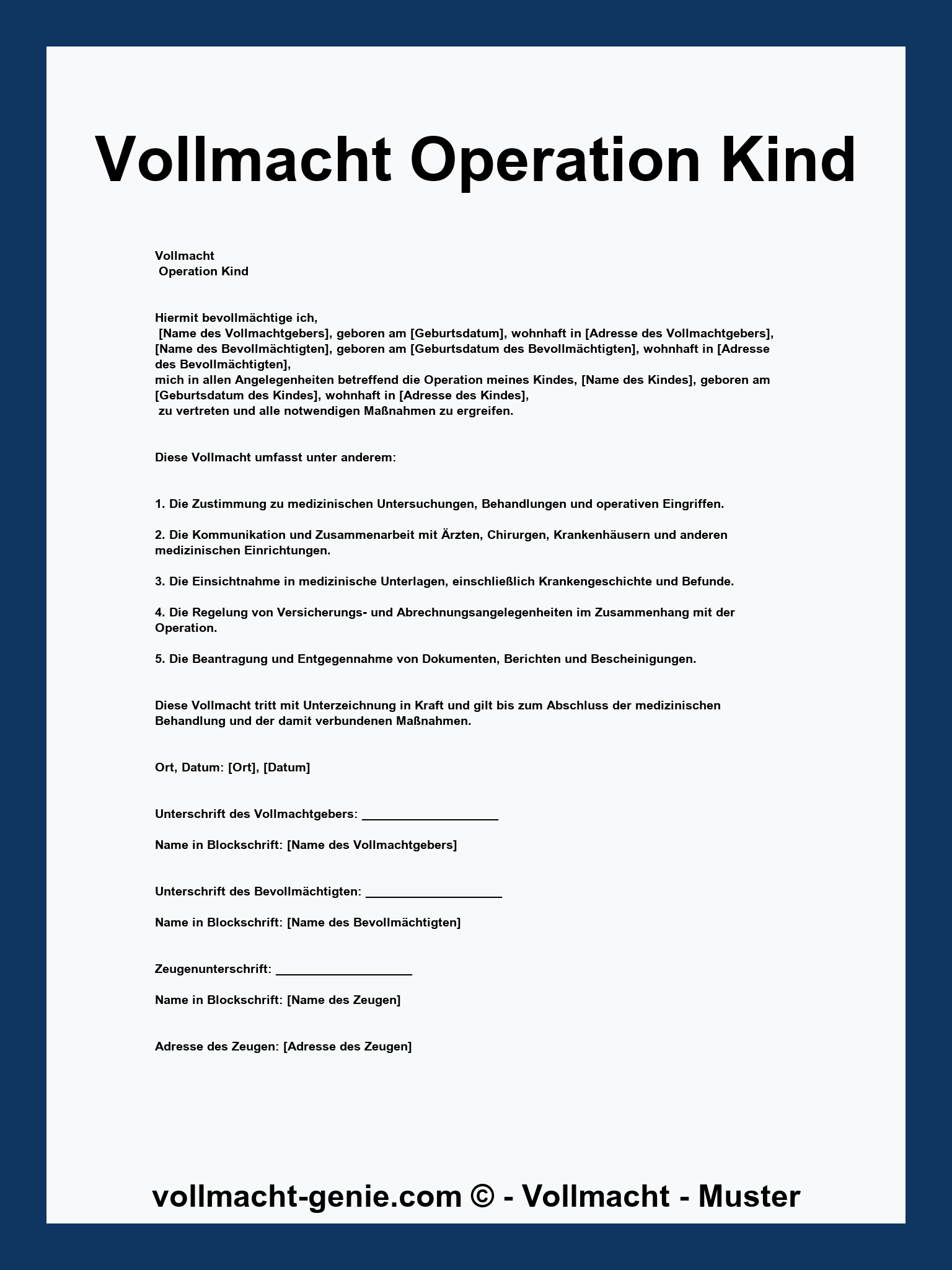 Vollmacht Operation Kind Vordruck
