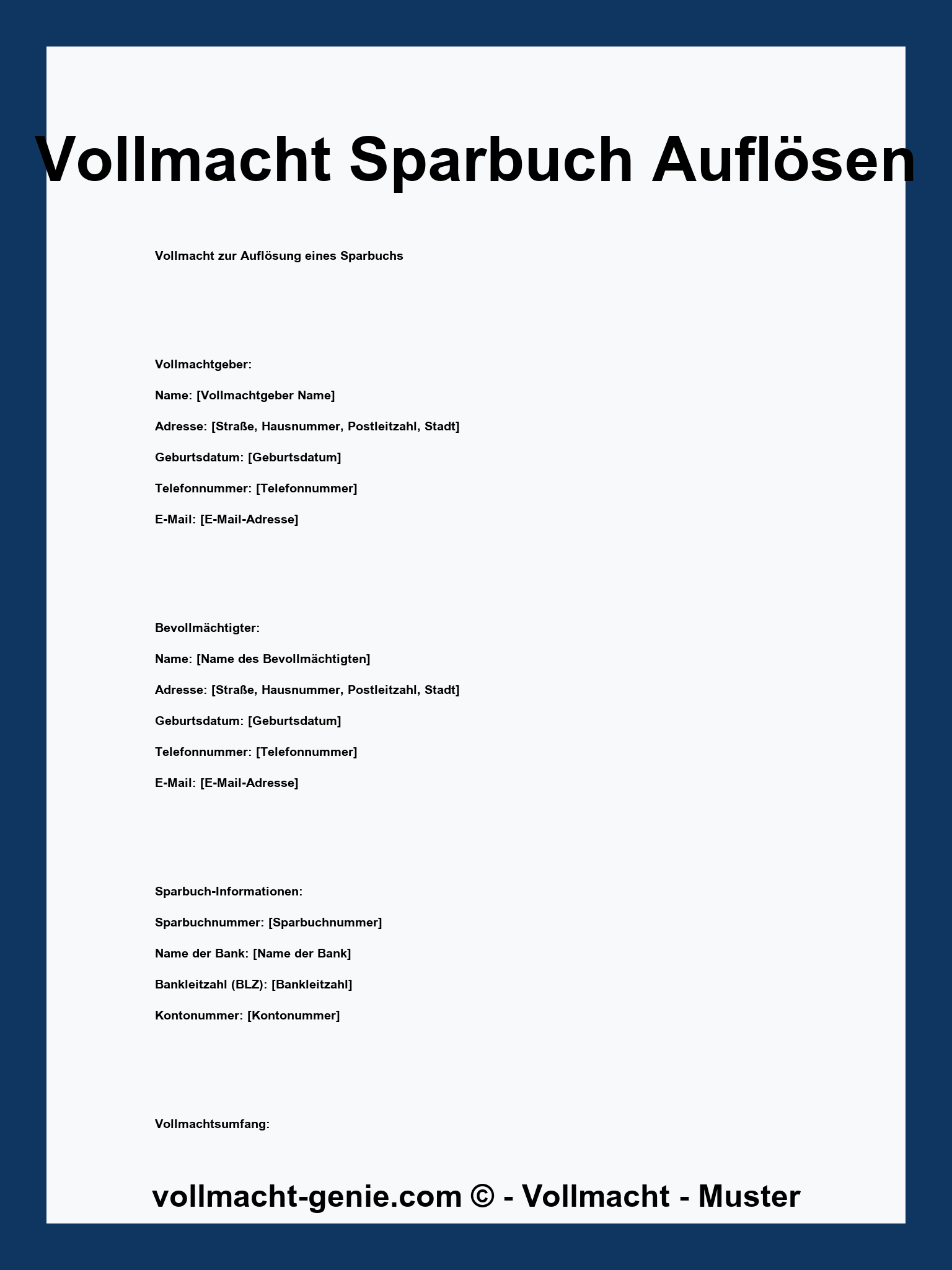 Vollmacht Sparbuch Auflösen Muster