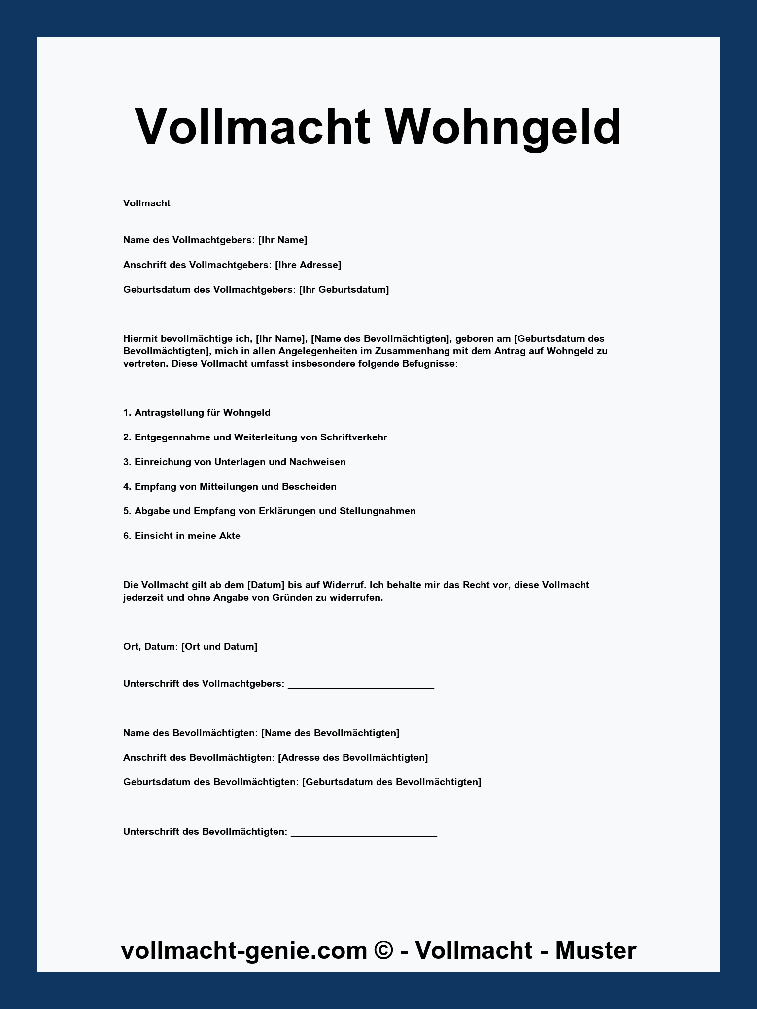 Vollmacht Wohngeld Muster