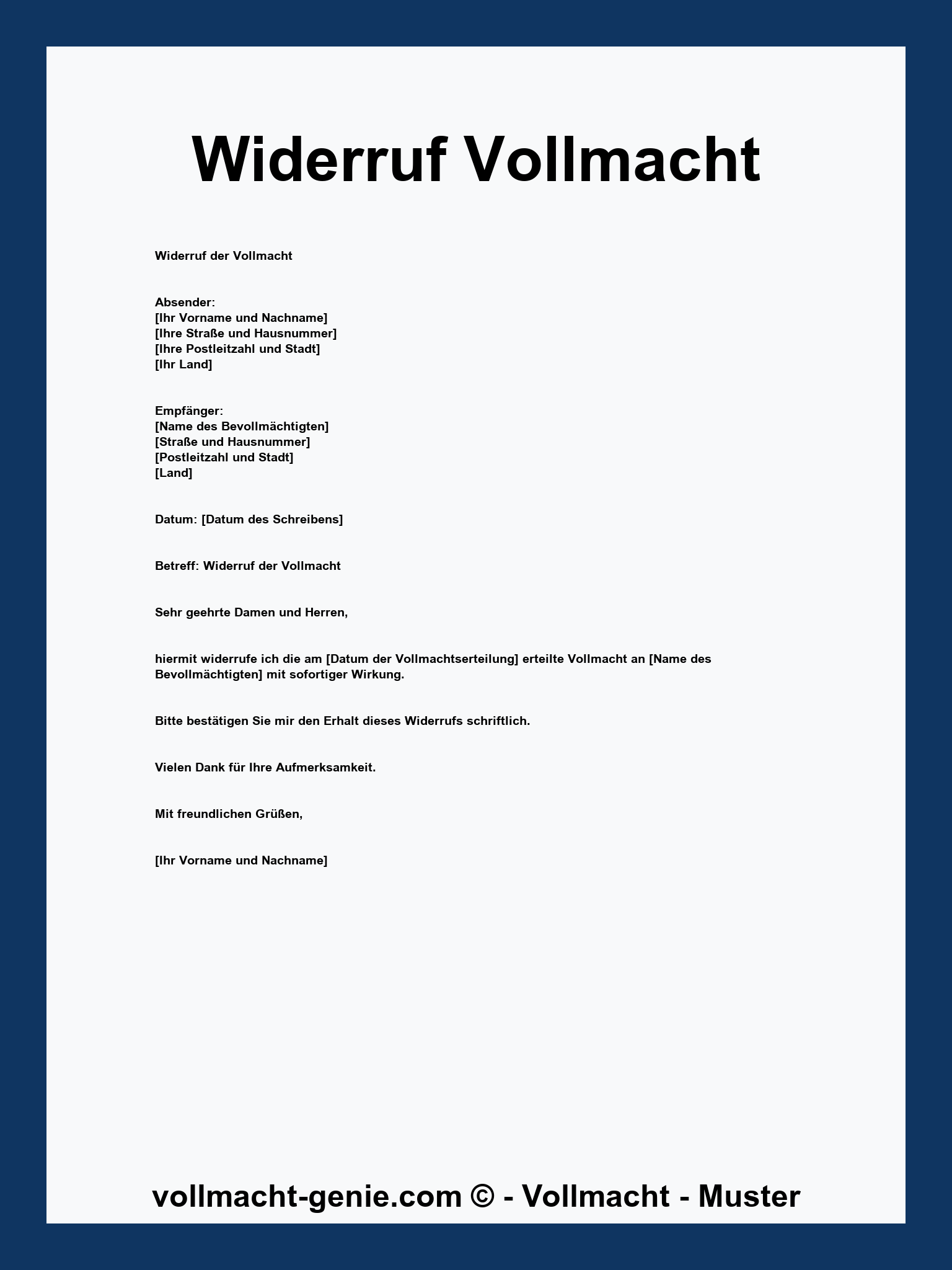 Widerruf Vollmacht Vorlage - WORD