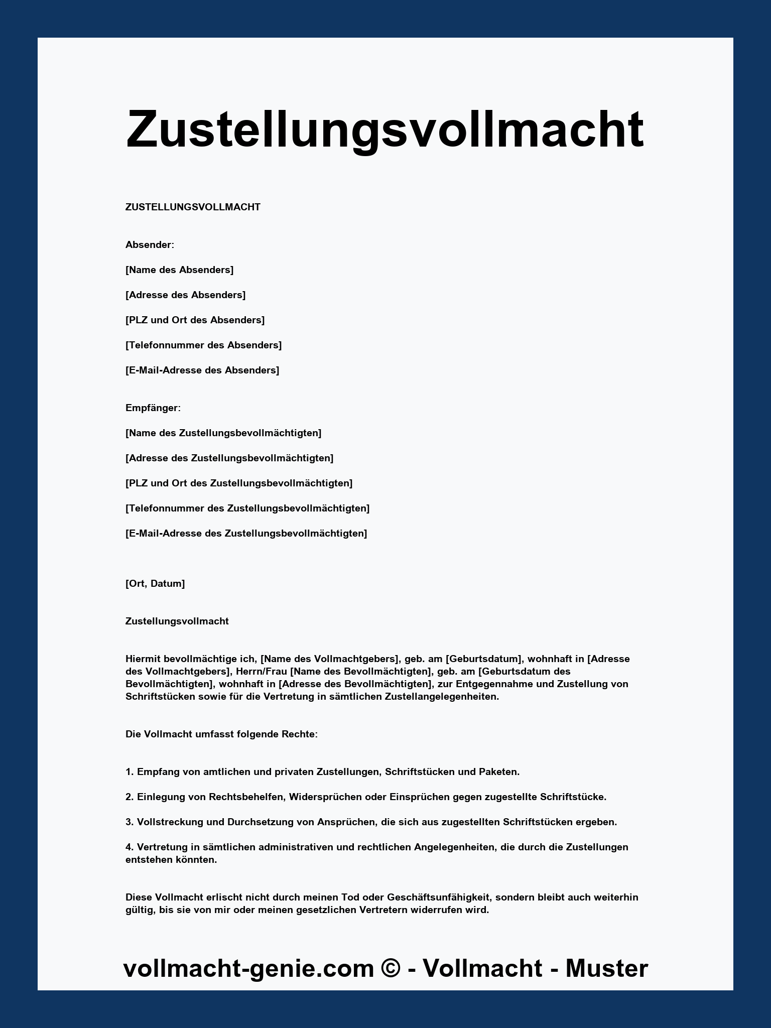 Zustellungsvollmacht Muster